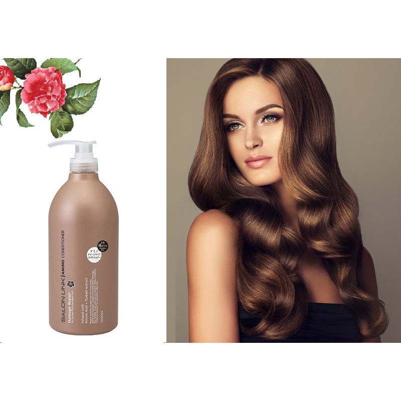 Dầu xả dưỡng tóc mềm mượt Kumano Salon Link Amino Conditioner Hương Hoa Trà 1000ml (màu nâu)