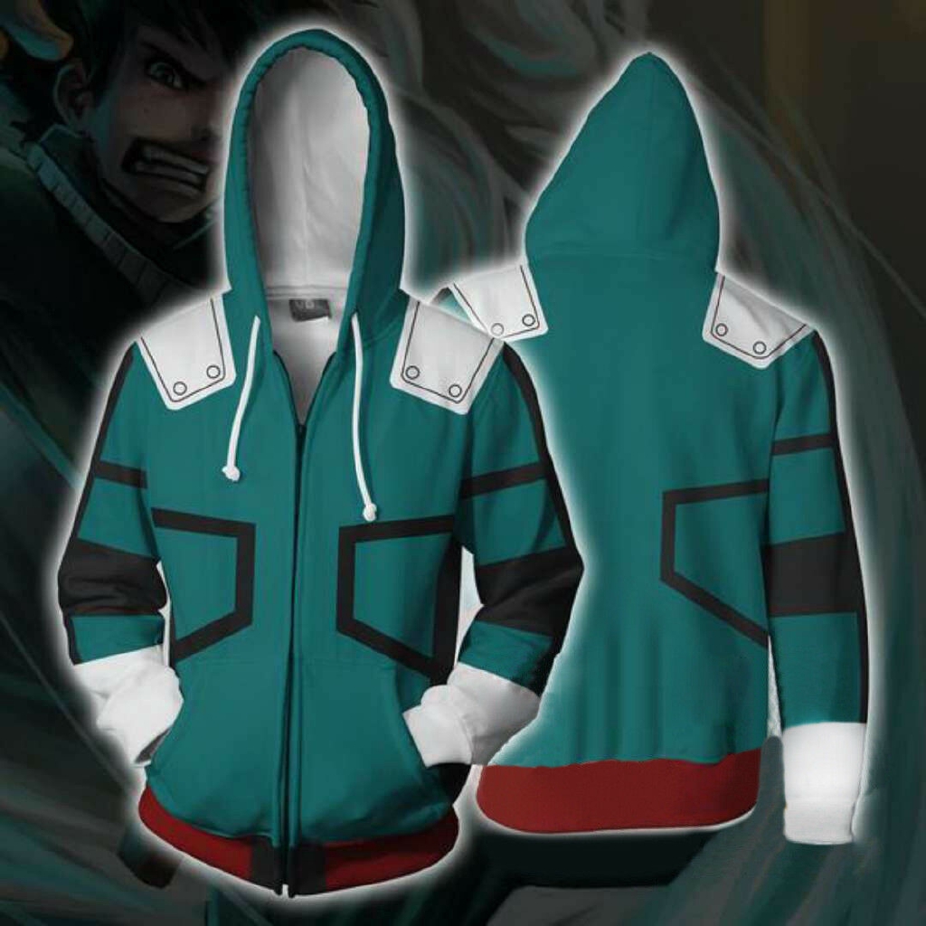 Áo Khoác Dây Kéo In Hình Học Viện Anh Hùng izuku shoto bakugo