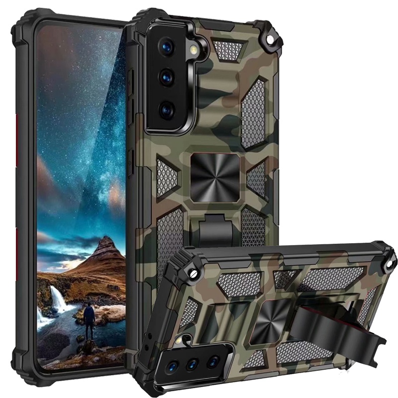 Ốp Điện Thoại Kiểu Giáp Chống Sốc Họa Tiết Rằn Ri Kèm Giá Đỡ Nhẫn Từ Tính Cho Samsung Galaxy S21 Note 20 Ultra S20 FE 5G S22 A12