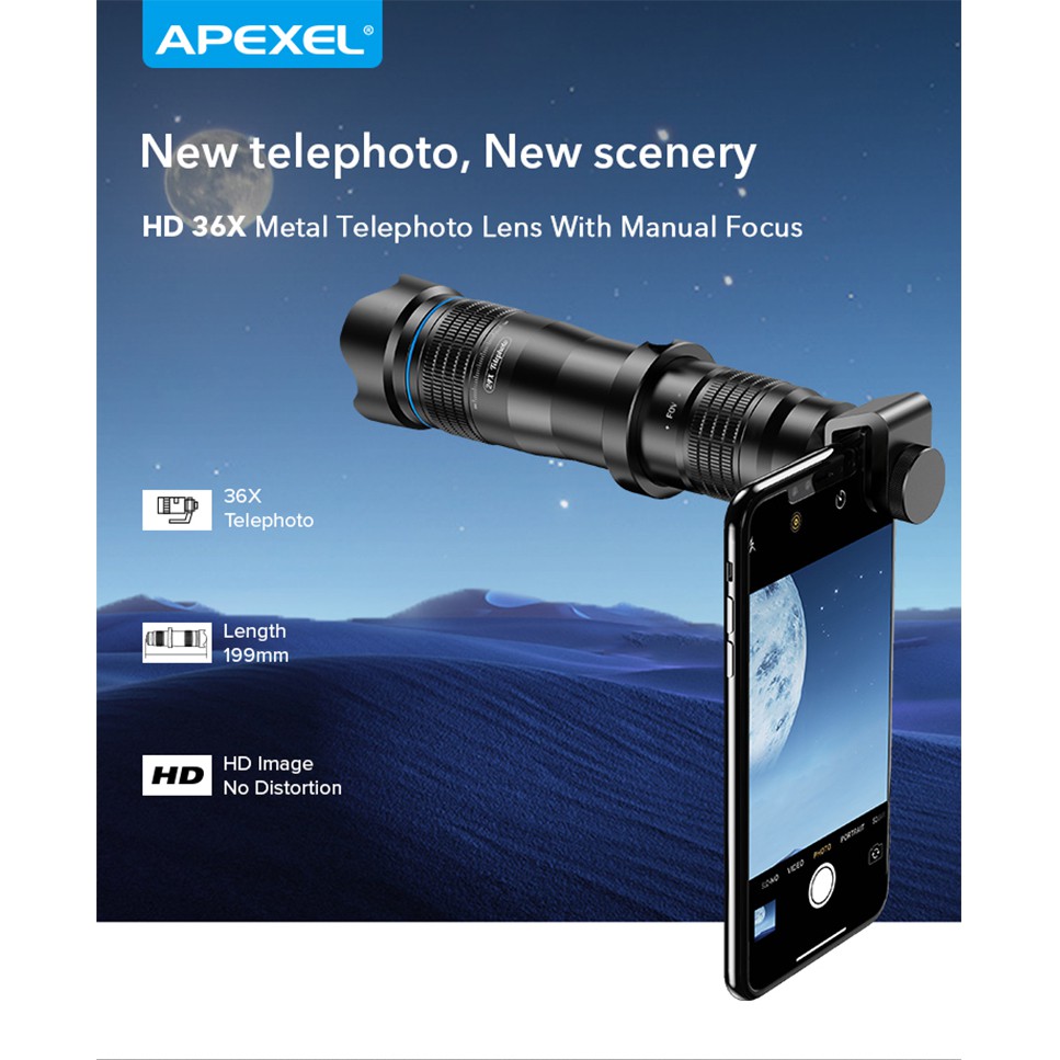 Bộ ống kính apexel 36x super tele zoom lens cho điện thoại - Tặng kèm Tripod