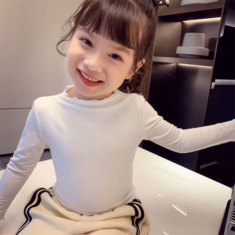 Áo thun tay dài cổ lọ màu trơn thời trang mùa thu nhiều màu tùy chọn cho bé gái