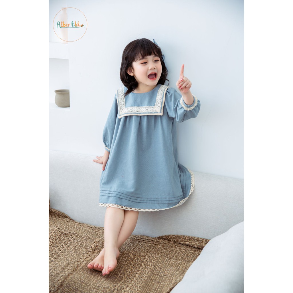 Váy bé gái alberkids tay dài lola xanh lam công chúa xinh đẹp cho trẻ em - ảnh sản phẩm 4