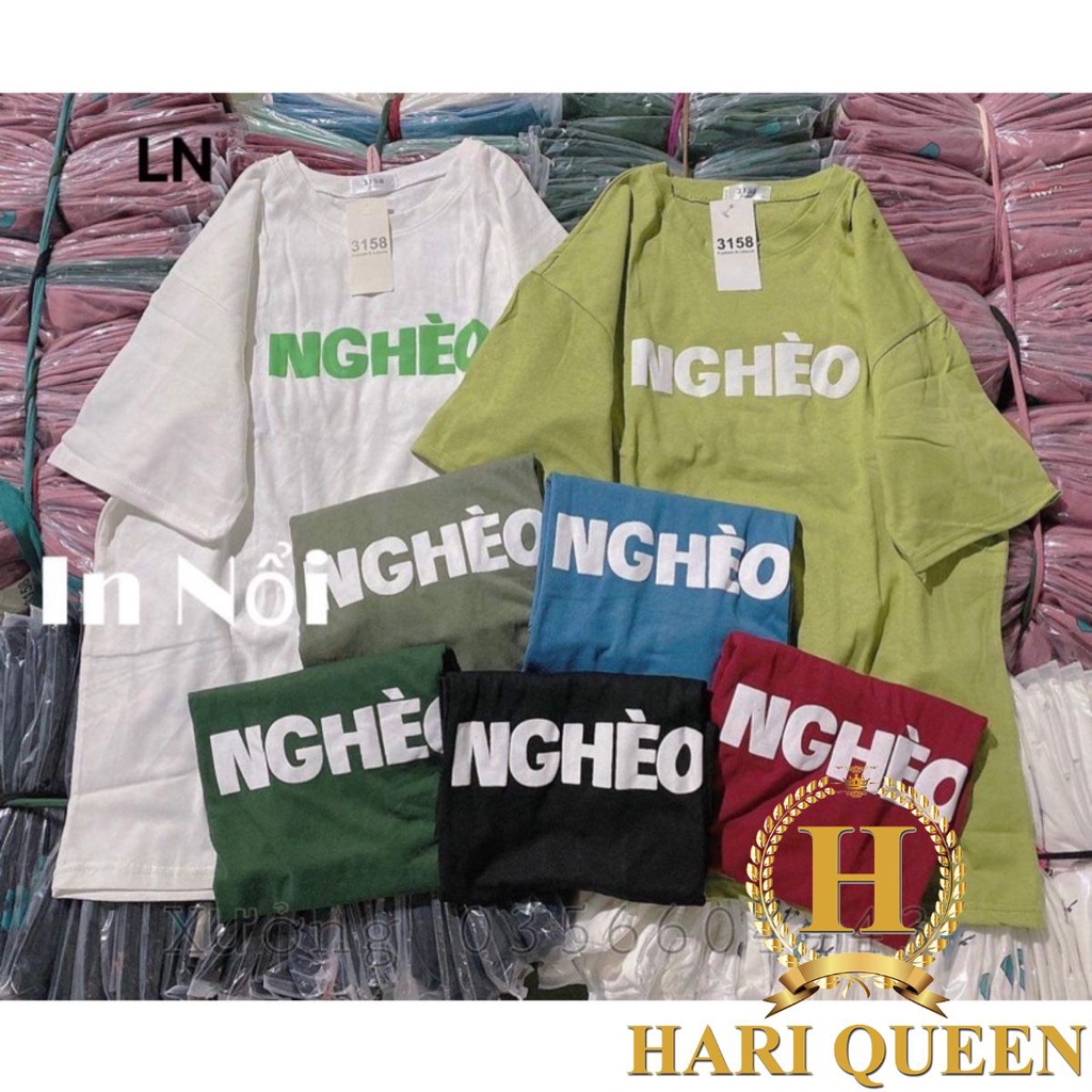 Áo phông chữ Nghèo form rộng đẹp- Áo thun tay lỡ Unisex nam nữ kiểu hàn quốc vải cotton HARI in hoạ tiết