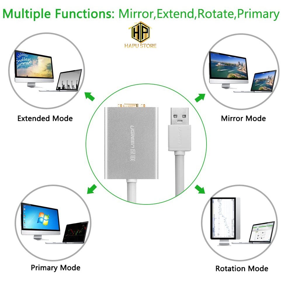 Cáp chuyển đổi USB to VGA Ugreen 40244 độ phân giải Full HD chính hãng - Hapustore