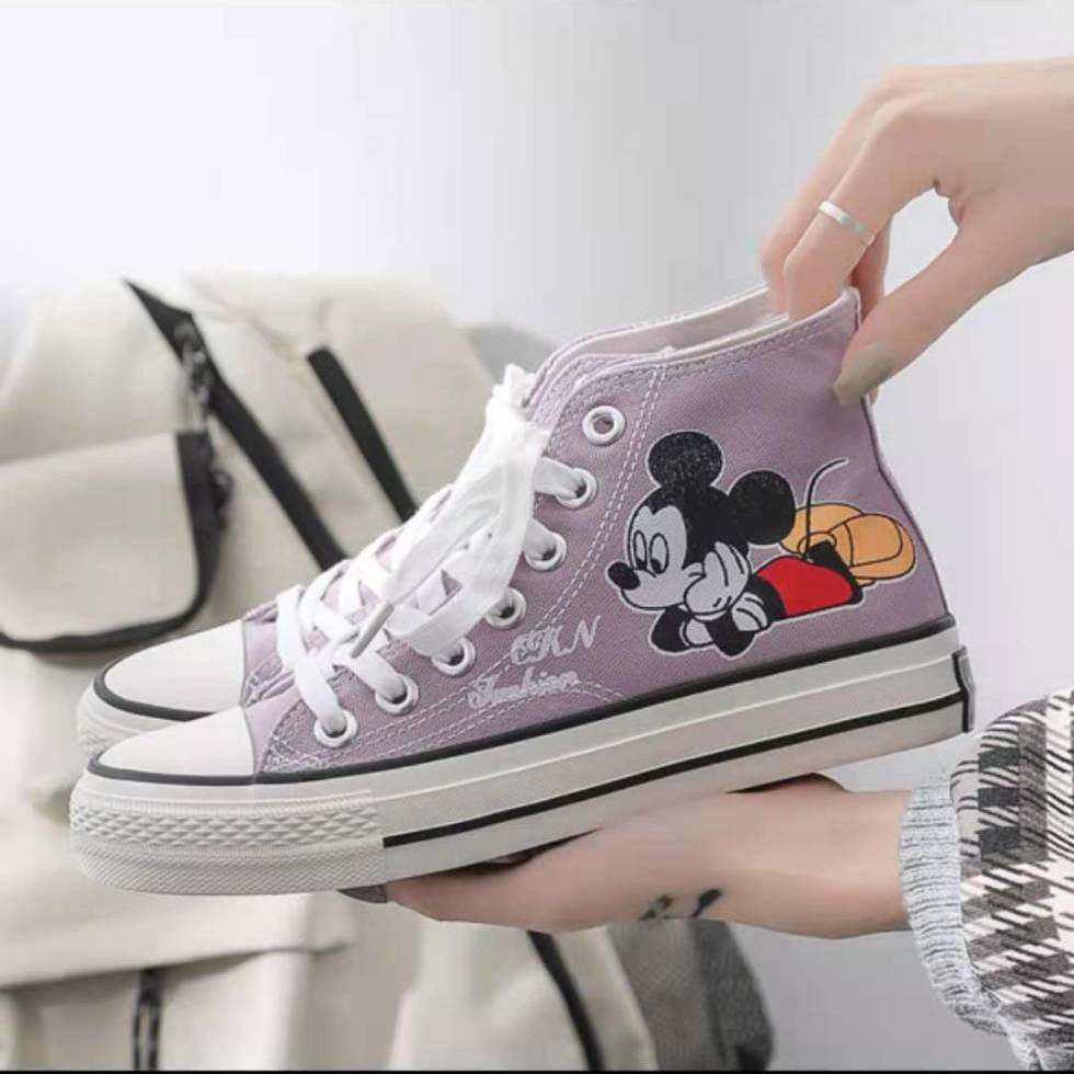 Giày thể thao canvas họa tiết chuột Mickey hoạt hình phong cách Hàn Quốc cho nữ 2021