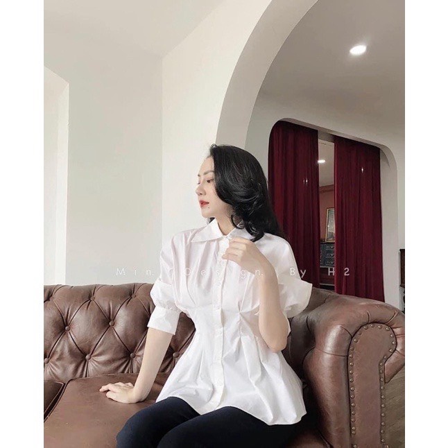 Áo sơ mi nữ A28 chiết eo tôn dáng, áo kiểu trắng tay lỡ dáng xoè phong cách hàn quốc.