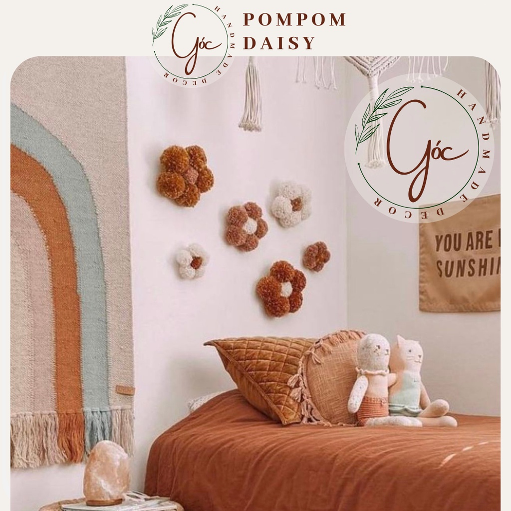 Bông hoa len Daisy nhà Góc treo tường trang trí phòng ngủ xinh xắn, làm quà, làm gối ôm cho bé