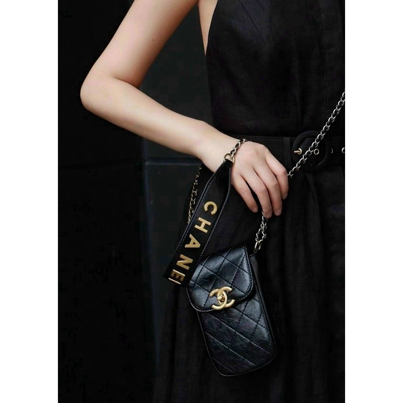 -Set túi điện thoại kèm ví  Chaniel phone bag -túi đen kèm ví caro sang chảnh