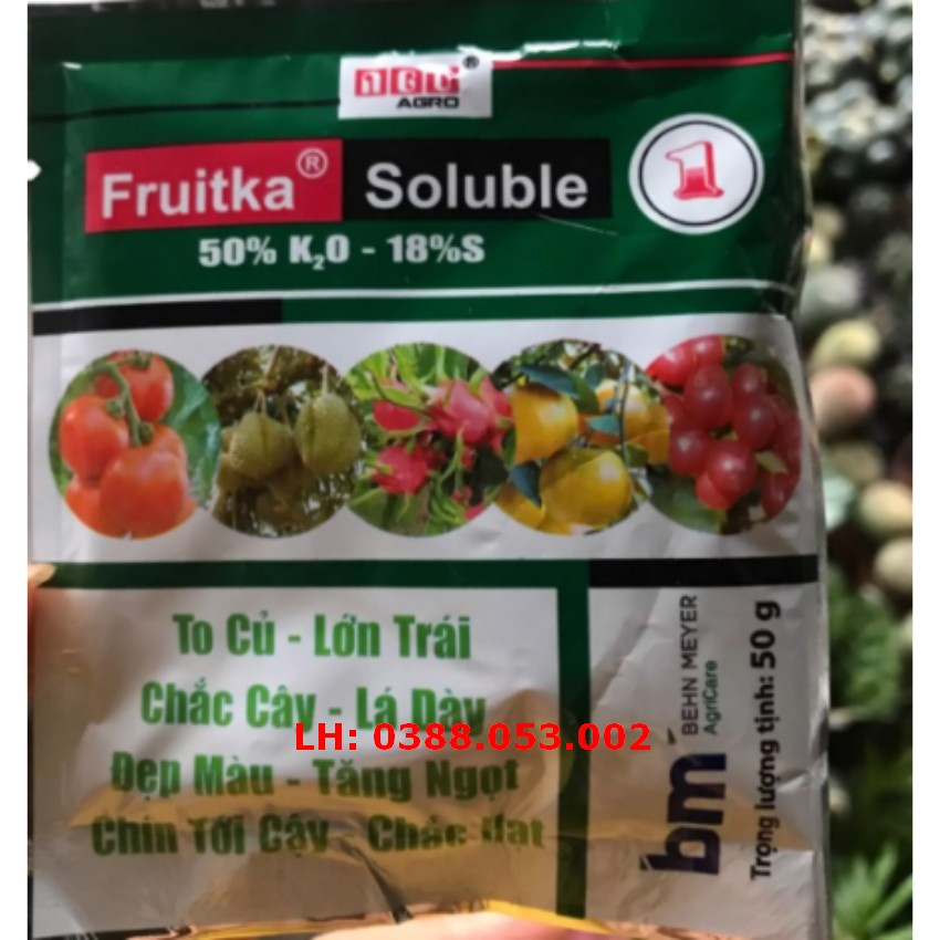 Kali Trắng - Phân Bón Fruitka 50%Kali (Gói 50g)- chống Rụng trái, to củ, lớn trái, ngọt quả