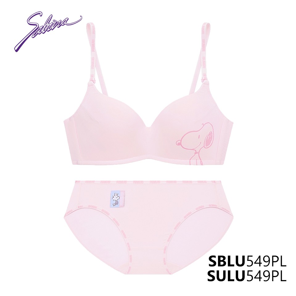 Combo Áo Lót Mút Mỏng Không Gọng Và Quần Đồng Bộ Màu Hồng Phối Hoa Tiết Snoopy Collection By Sabina SBLU549PL+SULU549PL