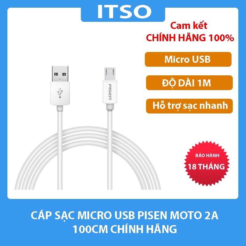 Cáp sạc điện thoại Pisen cổng MicroUSB - Hàng chính hãng bảo hành 18 tháng