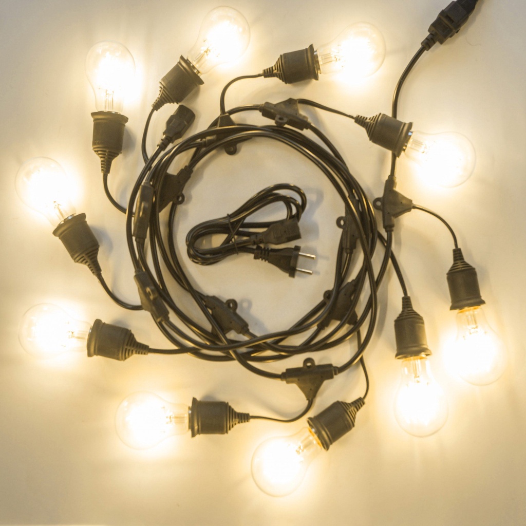 Bộ dây đui 10m 20 đui gồm 20 bóng 3w trang trí ngoài trời, chống nước cho quán Coffee