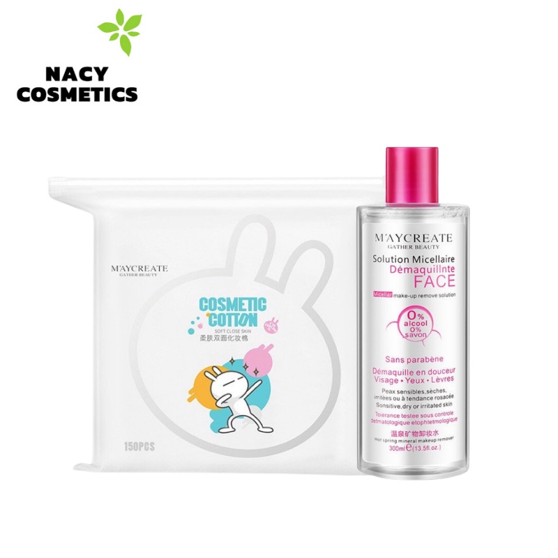 Combo Bông Tẩy Trang Maycreate 150 Miếng Và Nước Tẩy Trang Maycreate Gather Beauty 300ml