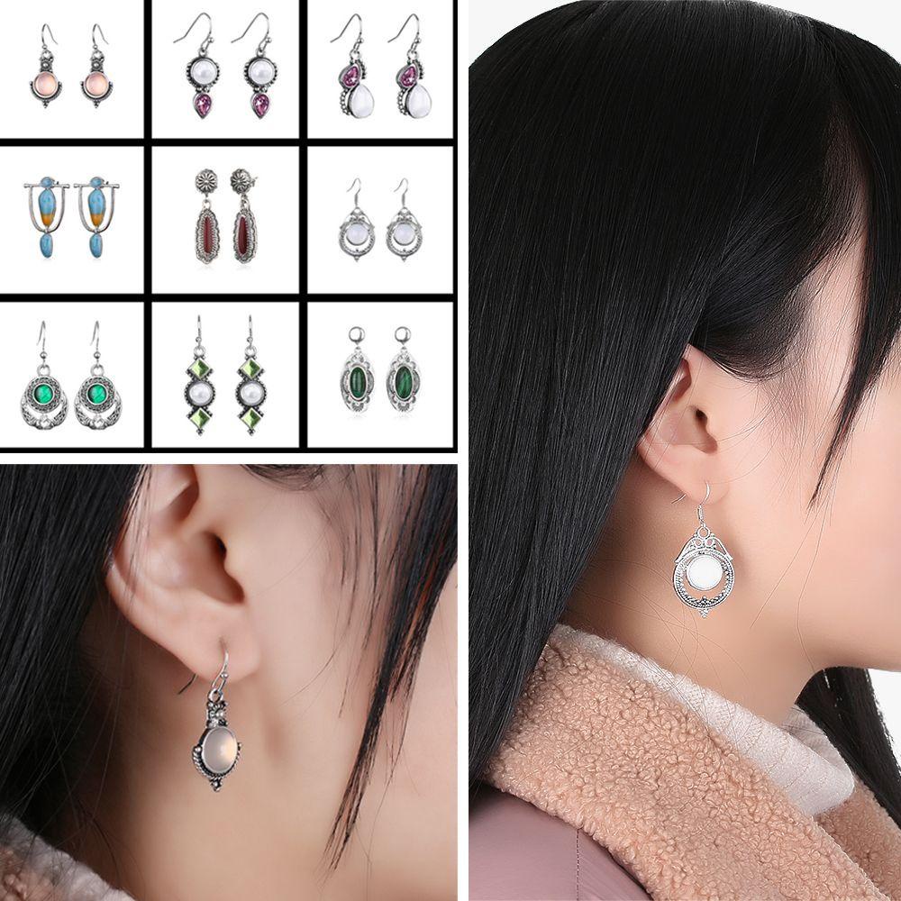 EUCA Bông Tai Mạ BạC 925 ĐíNh Đá MặT Trăng Xinh XắN
