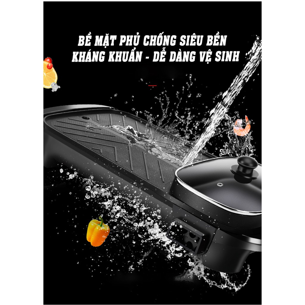 Bếp Nướng Lẩu 2 Ngăn Dài ⚡ ĐA NĂNG ⚡ Nồi lẩu nướng điện 2 trong 1 tiết kiệm điện năng- GD201