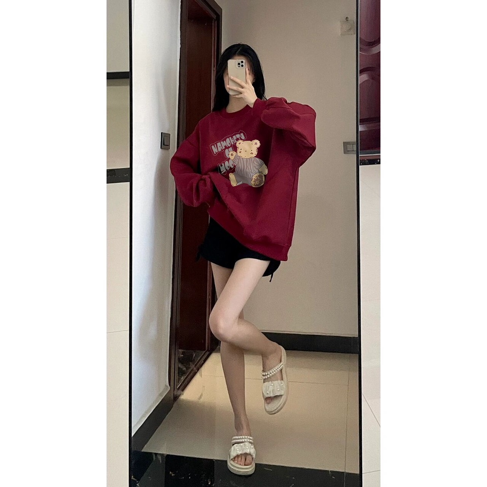 Áo sweater Xiaozhainv tay dài cổ tròn in họa tiết phong cách retro Mỹ với 3 màu tùy chọn thời trang cho nữ