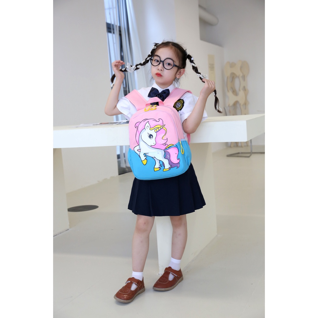 Balo cho bé đi học mẫu giáo, mầm non siêu nhẹ, mềm mại, đệm lưng thoáng khí ngựa pony, khủng long, siêu nhân size 33cm