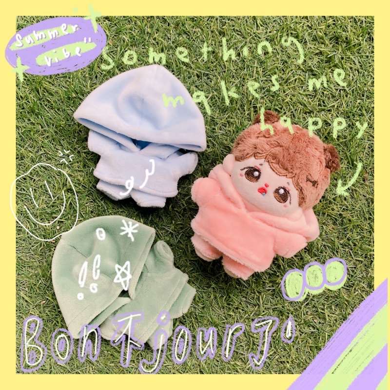 Bộ đồ hoodie quần nhung màu xám pastel cho doll 10cm 15cm 20cm