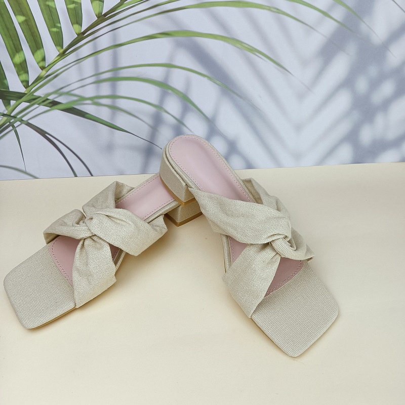 Dép IELGY gót thấp mũi vuông chất liệu vải đơn giản thời trang dành cho nữ