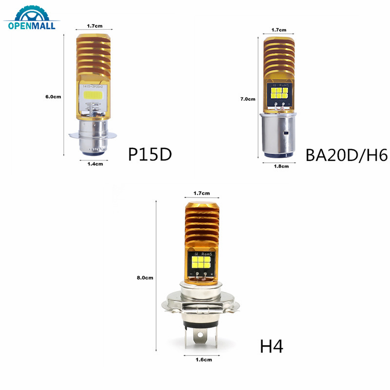 Đèn pha 3030 Led 6000k P15D H4 Ba20D H6 siêu sáng cho xe mô tô chuyên dụng chất lượng cao