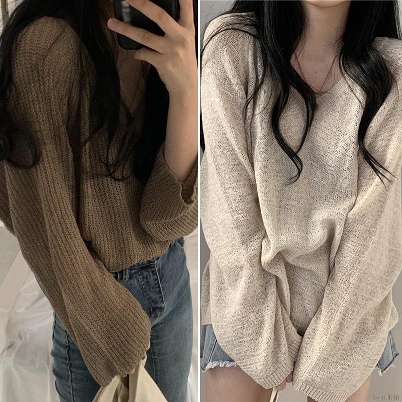 Áo Sweater Dài Tay Với Thiết Kế Dáng Rộng Xinh Xắn Dành Cho Nữ