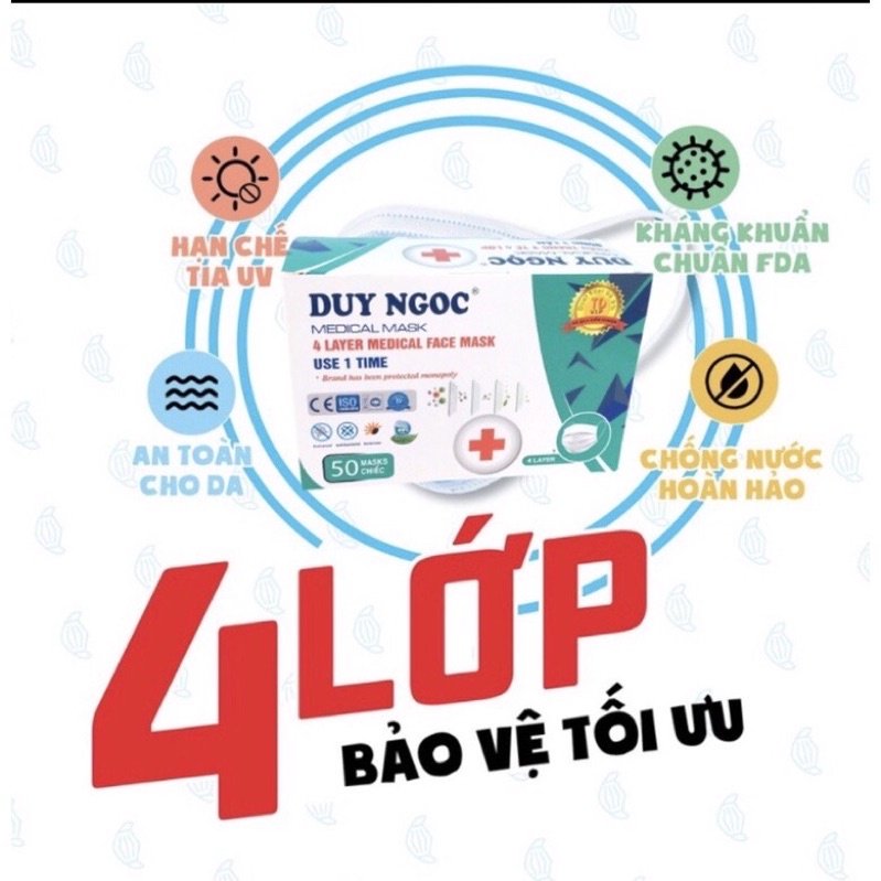 Hộp 50 cái khẩu trang y tế 4 lớp kháng khuẩn