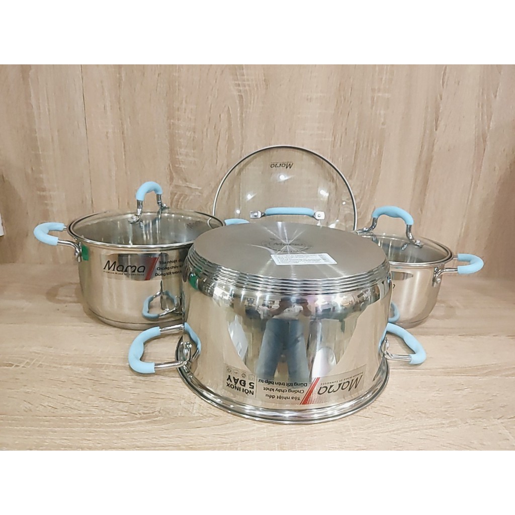 bộ nồi sunhouse shg504, inox 304 5 đáy, hàng cao cấp dùng tốt trên bếp từ