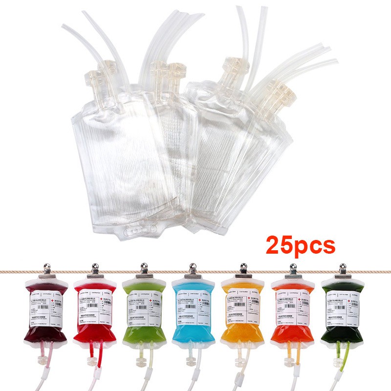 25 Pcs Clear Food PVC Reusable Blood Energy Drink Bag Halloween Pouch Props Vampire Event Festive Party Supplies
