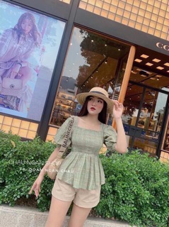 Áo kẻ nhún ngực peplum(ảnh thật ở 2 hình cuối)