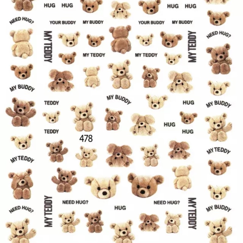 Sticker GẤU bóc dán, hình nail dán móng CỰC XINH cho nàng