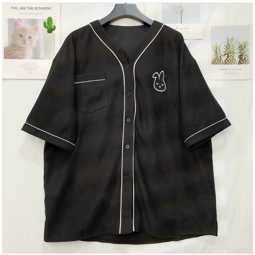 Áo sơ mi unisex form rộng tay lỡ viền màu thêu logo cực xinh , chất kate hàn mềm mịn