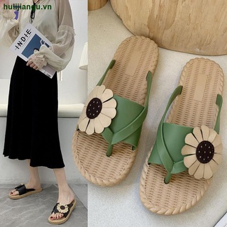 Dép sandal xỏ ngón đế bằng đính hoa thời trang mùa hè phong cách hàn quốc cho nữ