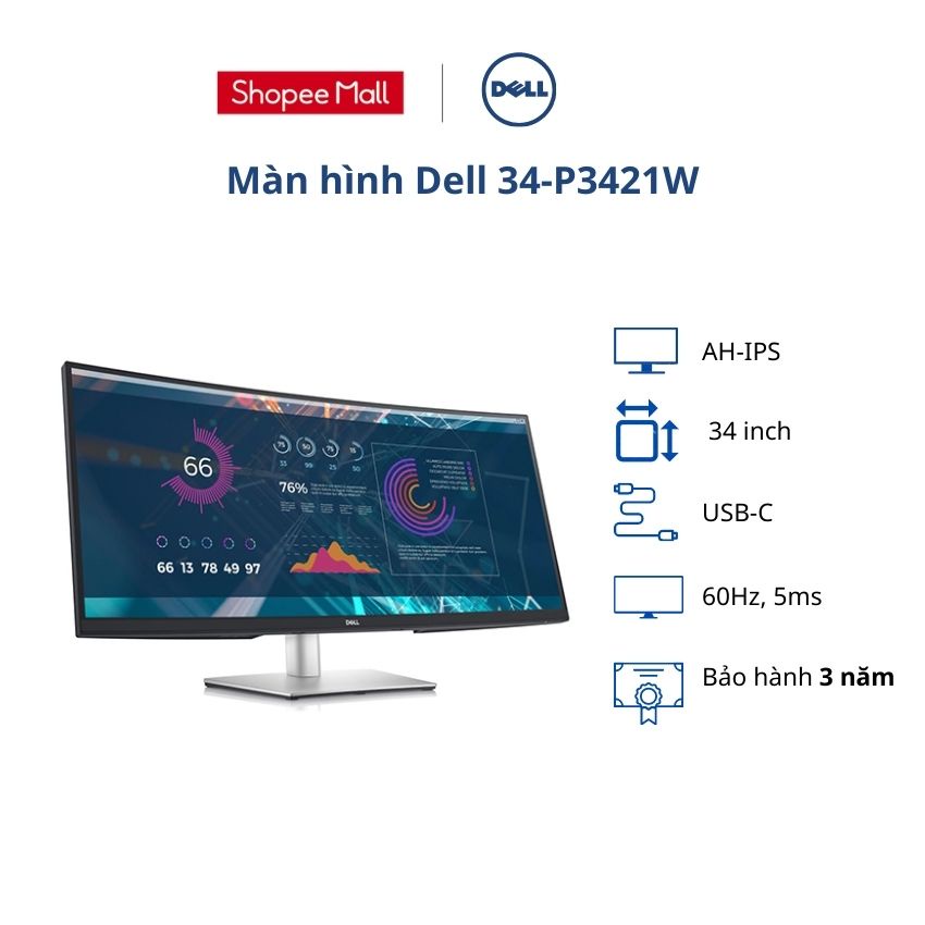 Màn hình cong Dell 34-P3421W/ 34 inch WQHD/ USB-C/ 3Yrs
