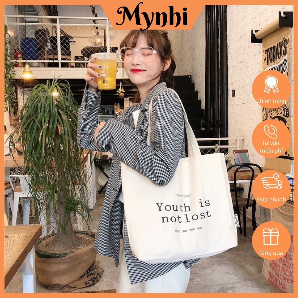 Túi vải bố canvas tote dáng vuông hoạ tiết đơn giản SHOPMYNHI SMN251