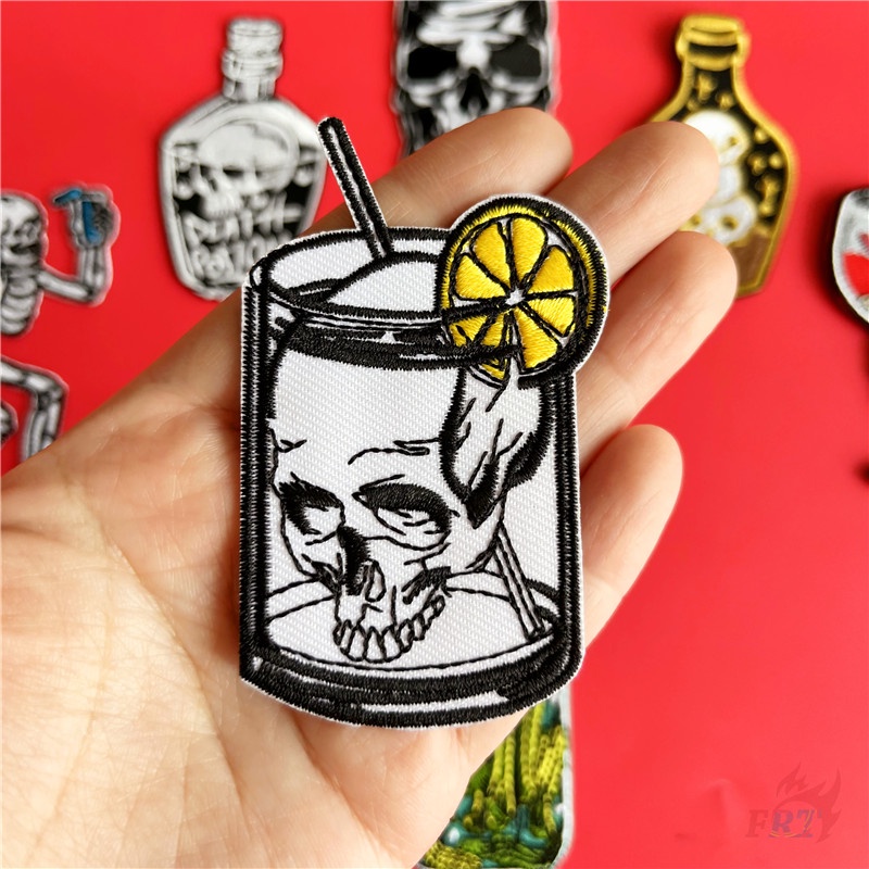 ☸ Đầu Lâu Punk - Miếng Dán Sắt Uống ☸ 1 Sticker Ủi Thêu Hình Ly Rượu Vang