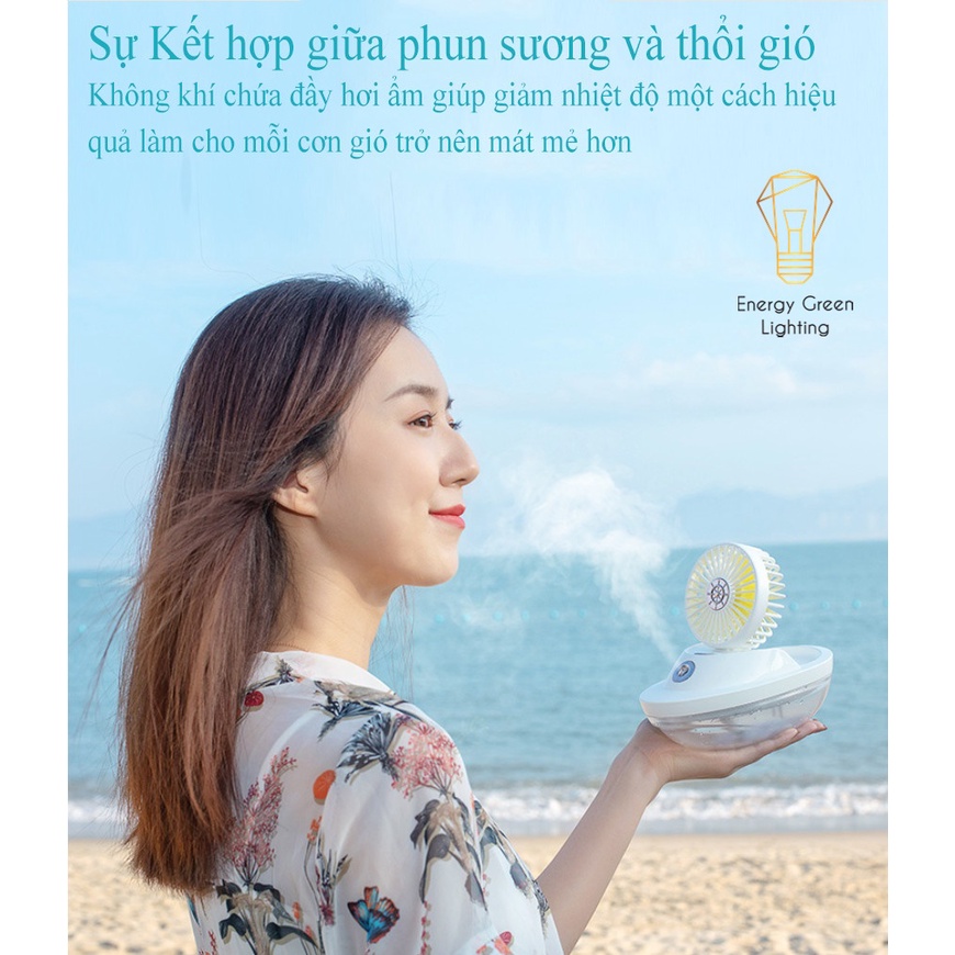 Quạt Phun Sương Energy Green Lighting Tích Điện SX-HF01 - Kiểu Dáng Du Thuyền - Khếch Tán Tinh Dầu, Tạo Ẩm