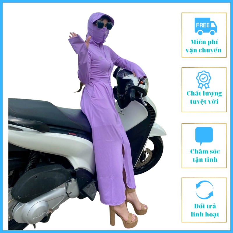 Áo Chống Nắng Nữ Dáng Dài Liền Thân 2 L ớp Áo Chống Nắng Màu Tím 19