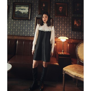 Bleubird váy suông phối ren ivory dress