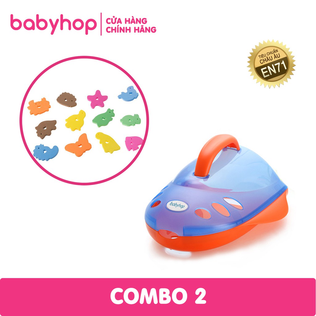 Bộ sản phẩm cốc đựng đồ chơi nhà tắm babyhop và đồ chơi nhà tắm 12 miếng dán tường sinh vật biển