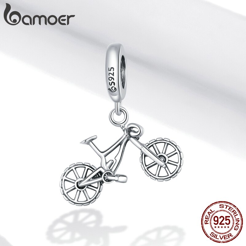 Hạt xỏ trang sức BAMOER BSC384 bằng bạc 925 hình xe đạp leo núi độc đáo dùng trang trí vòng đeo tay