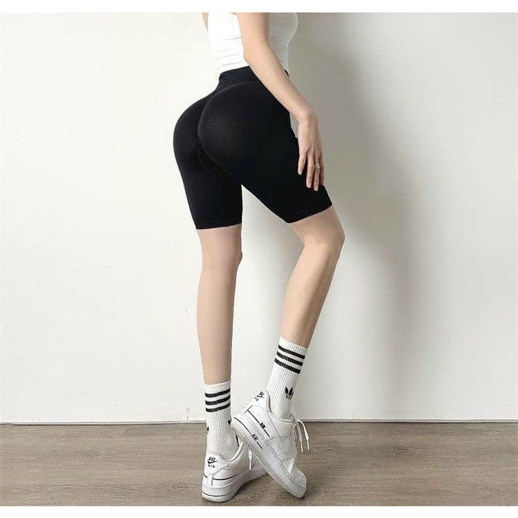 Quần đùi ngố cap cao tập gym yoga thể thao nữ chun mông, vải dệt kim co giãn tốt mặc ôm dáng nâng mông Bin Sports Q122