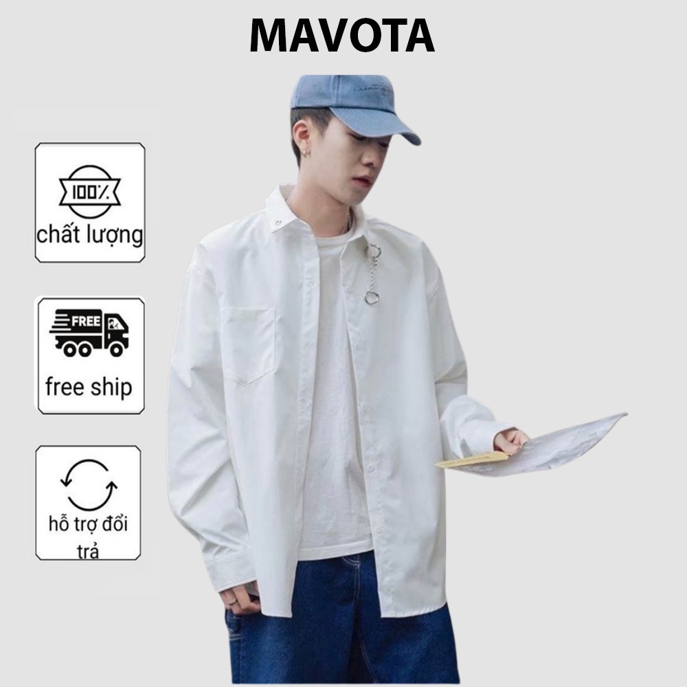 Áo sơ mi nam Mavota áo sơ mi tay dài form rộng phối khoen unisex SMK027