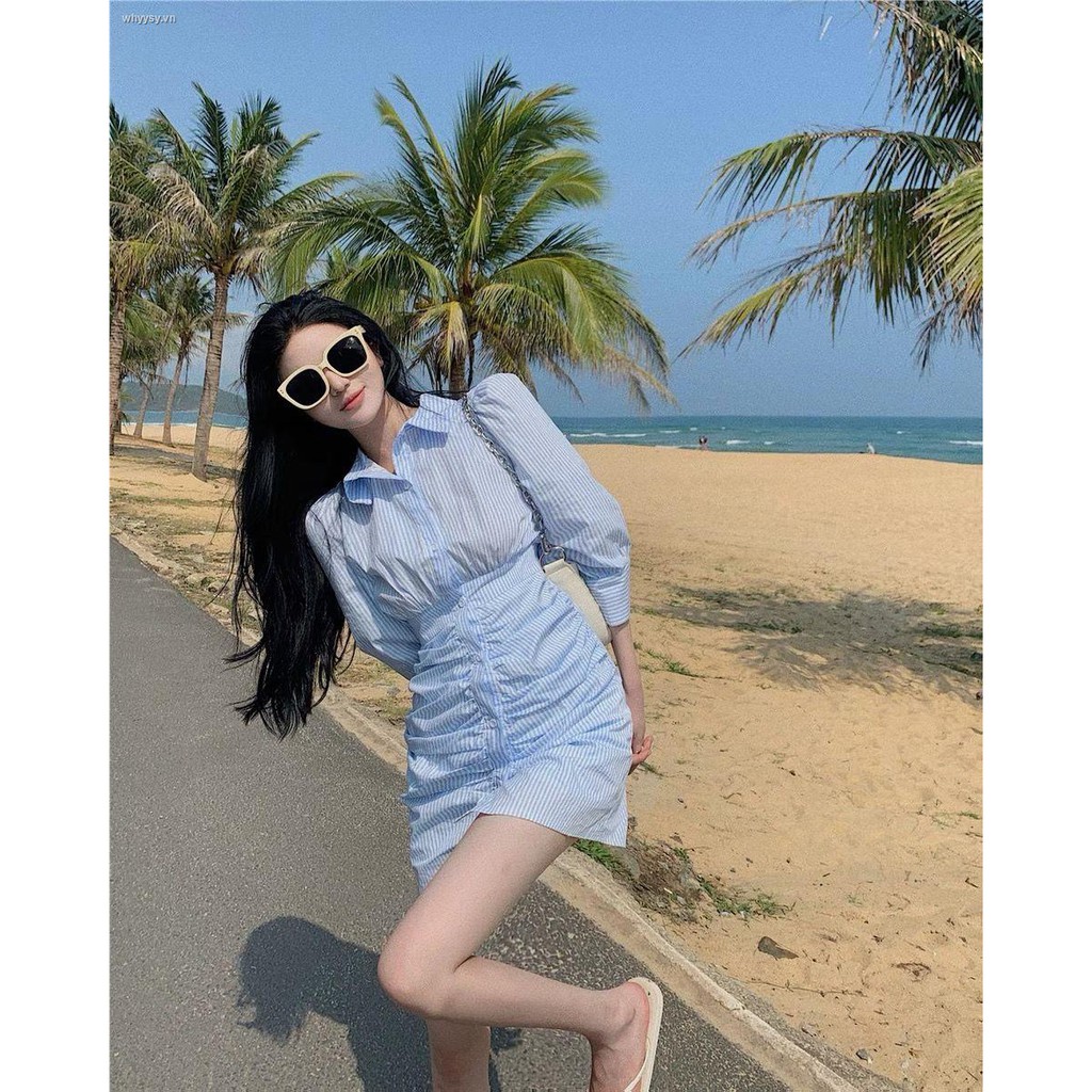 Đầm Sơ Mi Có Cổ Dáng Ôm Phong Cách Retro Thời Trang Mùa Hè 2021 Dành Cho Nữ
