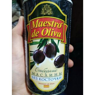 Ô liu đen tách hạt hiệu Meastro De Oliva lon 370gram