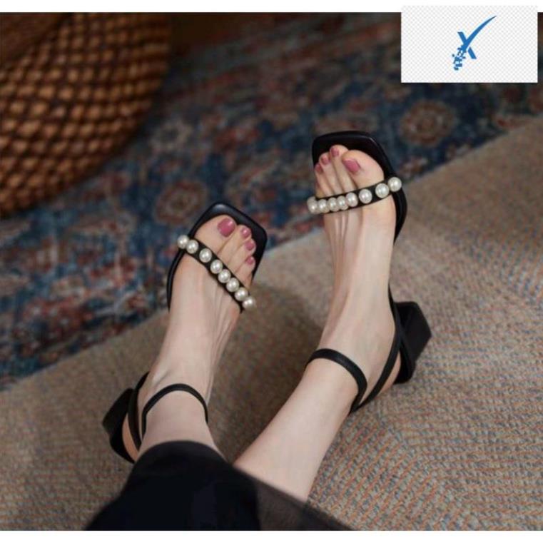 Giày cao gót,sandal cao gót quai đính ngọc,mũi vuông,chéo hậu,gót 5 phân.BIGSIZE từ 30 đến 44. 👗 👡