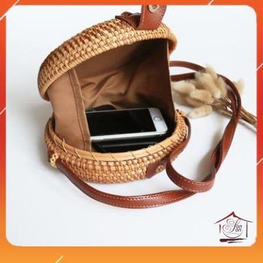 Túi mây đan thủ công hình trống viền Ovan - đeo vai - phong cách Vintage