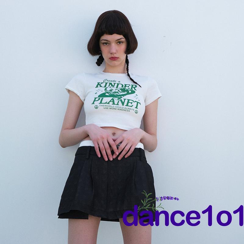Áo Thun Nữ Ngắn Tay In Chữ dance1o1-Y2k