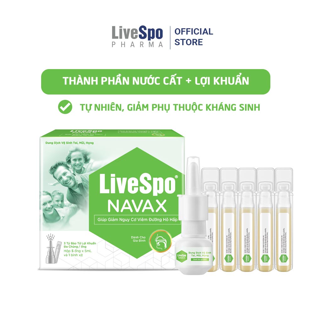 Combo 3 hộp nước muối sinh lý bào tử lợi khuẩn LiveSpo Navax Family - Dành cho gia đình 5 ống x 5ml