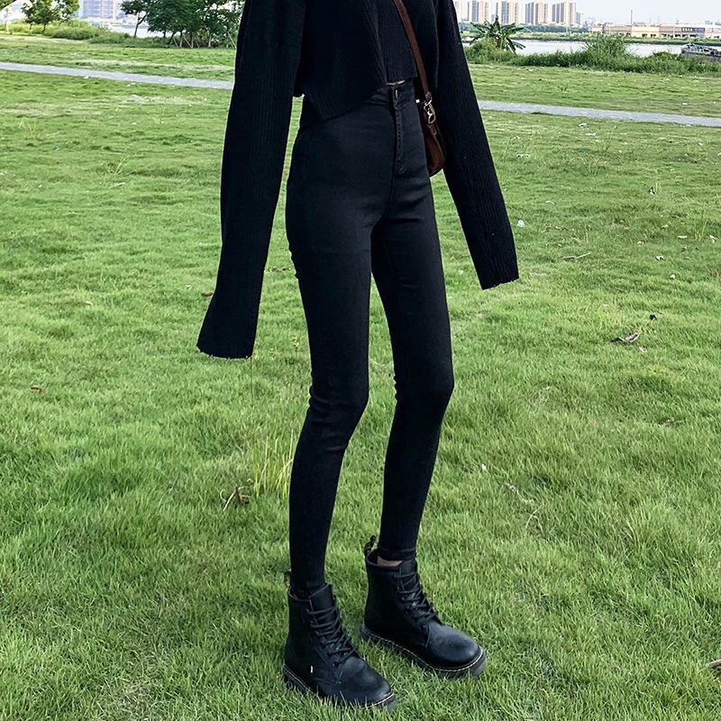 Quần Jean Legging Lưng Cao Màu Đen Thời Trang Mùa Thu Cho Nữ S 2021