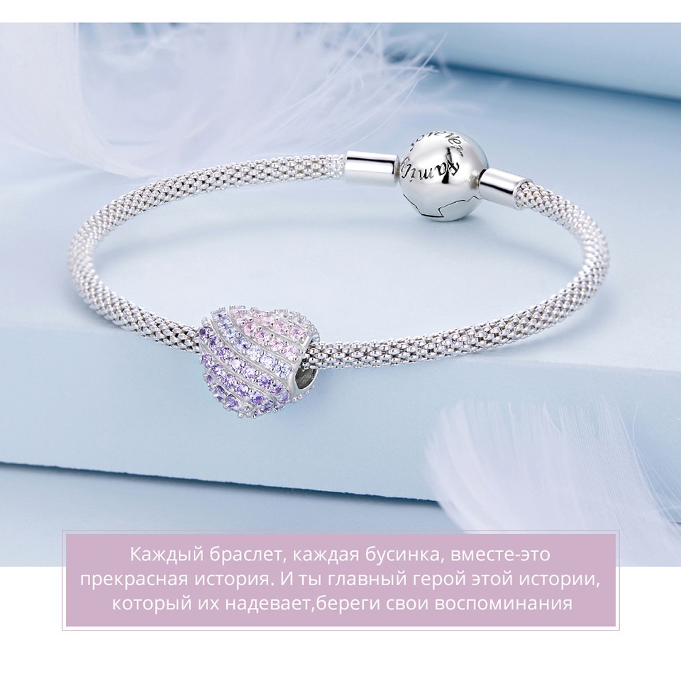 Mặt phụ kiện BAMOER bạc 925 hình hoa/ trái tim thời trang làm vòng đeo tay dây chuyền dành cho nữ